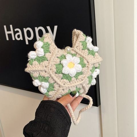 Túi Len Đeo Chéo Hình Lục Giác Bông Nổi 3D– Handmade độc đáo, phong cách vintage