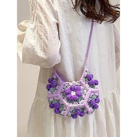 Túi Len Đeo Chéo Hình Lục Giác Bông Nổi 3D– Handmade độc đáo, phong cách vintage