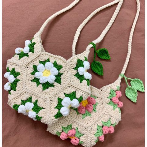 Túi Len Đeo Chéo Hình Lục Giác Bông Nổi 3D– Handmade độc đáo, phong cách vintage