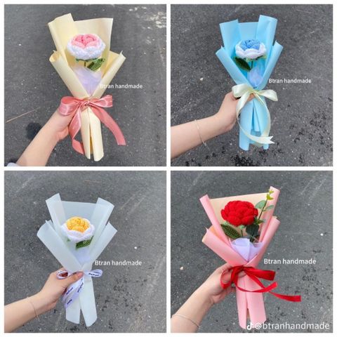 Bó hoa hồng len 1 bông xinh xắn làm quà tặng - Món quà xinh thay lời muốn nói