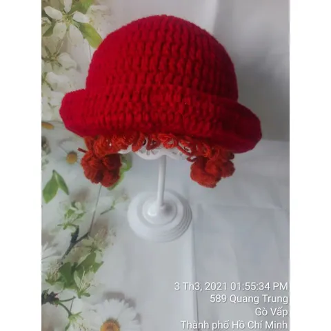 Nón len tóc giả cho bé