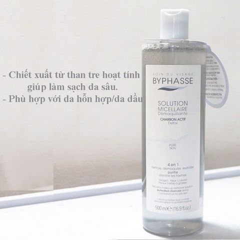 Nước Tẩy Trang Byphasse Solution Micerallaire Charbon Actif Than Hoạt Tính Cho Da Nhạy Cảm 500ml [hàng nhập khẩu]