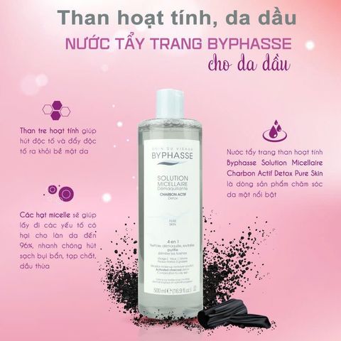 Nước Tẩy Trang Byphasse Solution Micerallaire Charbon Actif Than Hoạt Tính Cho Da Nhạy Cảm 500ml [hàng nhập khẩu]