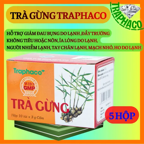 Combo 1&5 Hộp Trà Gừng Trapha hỗ trợ điều trị đau bụng, ỉa lỏng do lạnh, người nhiễm lạnh