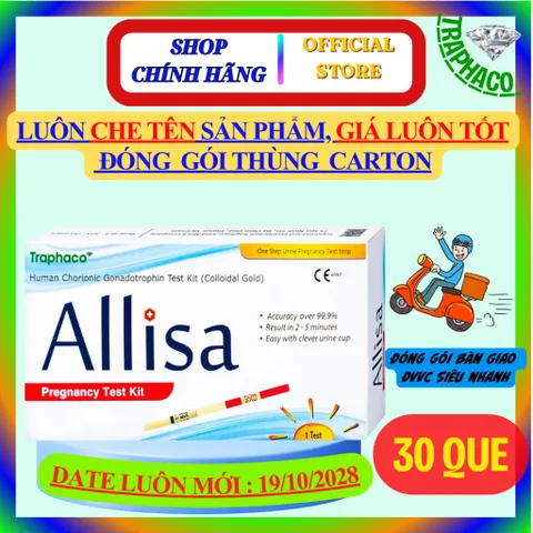 [Che tên] Combo 10/20/30/50 Que thử thai bản to Traphaco, Chính xác test thử thai sớm nhanh Allisa