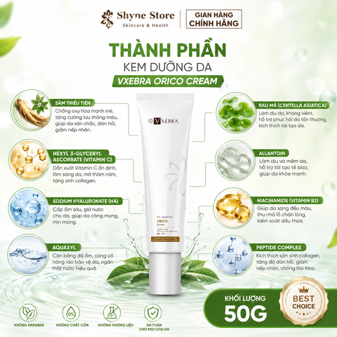 Kem dưỡng da Vxebra Orico Cream 50g dưỡng ẩm sâu, hỗ trợ mờ thâm nám, sáng da