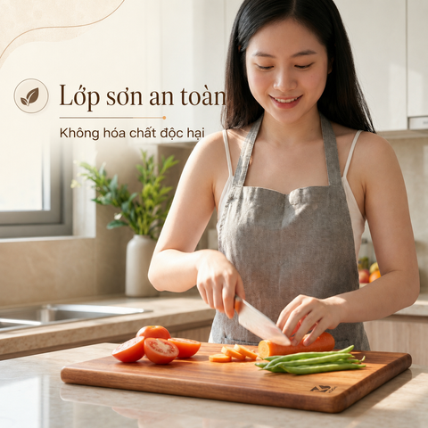 Thớt Gỗ Xà Cừ Hình Chữ Nhật Chính Hãng KŌCHI - Gỗ Thịt Nguyên Tấm Không Hóa Chất Độc Hại, Không lên Dăm, Kháng Khuẩn