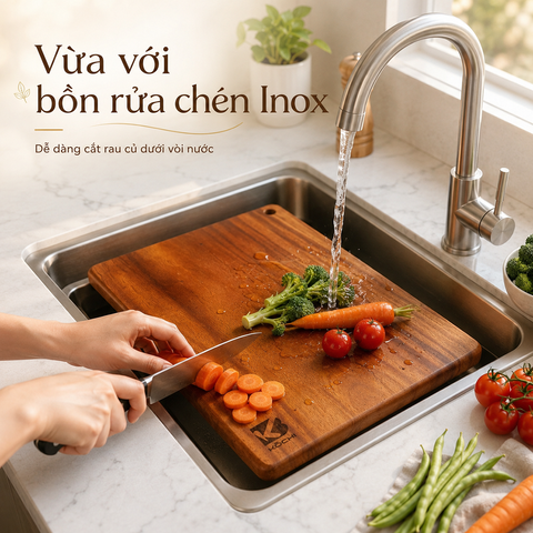 Thớt Gỗ Xà Cừ Hình Chữ Nhật Chính Hãng KŌCHI - Gỗ Thịt Nguyên Tấm Không Hóa Chất Độc Hại, Không lên Dăm, Kháng Khuẩn