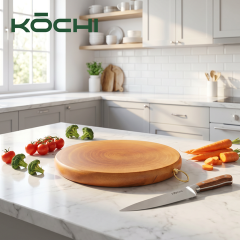 Thớt Gỗ Xà Cừ KŌCHI Tròn Nhiều Kích Thước - Dày 2.5cm - Gỗ Nguyên Tấm, Không lên dăm, Chống Nứt, Không Hóa Chất, Dụng Cụ Nhà Bếp Cao Cấp