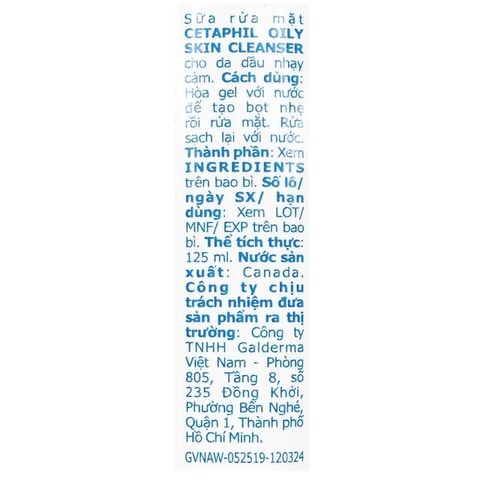 Sữa rửa mặt Cetaphil Oily Skin Cleanser cho da dầu nhạy cảm (125ml)