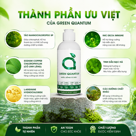 Green Quantum Nước Uống Cô Đặc 150ml Chính Hãng - Nước Diệp Lục Cô Đặc Dễ Pha, Vị Bạc Hà Thanh Mát
