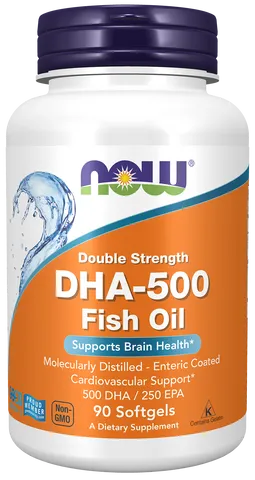 Viên uống bổ não DHA 500 Now Foods - Hỗ trợ tăng cường trí nhớ và sức khỏe não bộ cho người lớn, lọ 90 viên