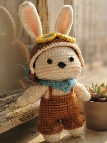 Móc khóa len handmade thỏ phi công, cún xám đáng yêu
