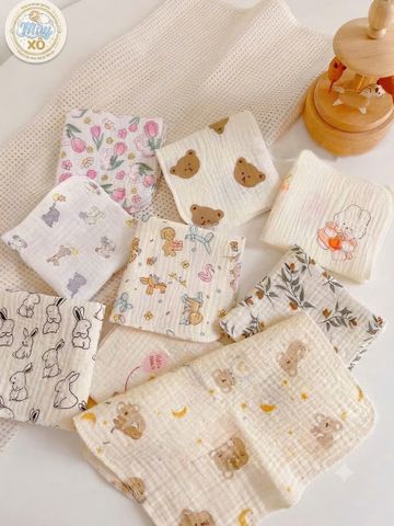 Khăn sữa muslin 4 lớp, set 10c tặng 2, 100% cotton siêu thấm hút