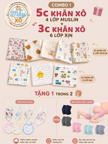 Khăn sữa muslin 4 lớp, set 10c tặng 2, 100% cotton siêu thấm hút