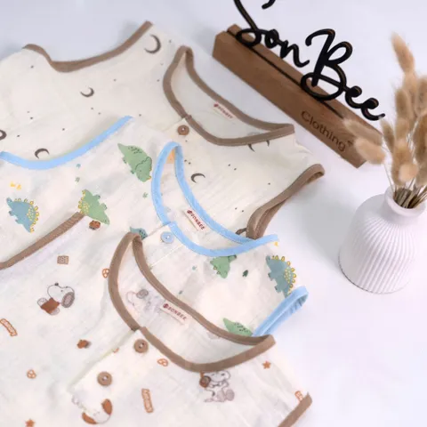 Bộ sát nách bé trai SONBEE chất xô muslin, bộ bé trai mùa hè, thoáng mát, size từ 10-26kg
