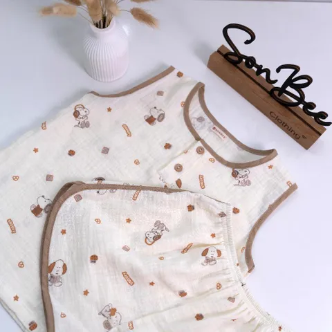 Bộ sát nách bé trai SONBEE chất xô muslin, bộ bé trai mùa hè, thoáng mát, size từ 10-26kg