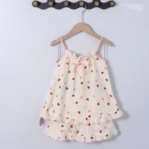 Bộ 2 Dây Bé Gái Vải Xô Muslin SONBEE, Đồ Bộ Mặc Nhà Đồ Ngủ Mùa Hè Cho Bé Phối Bèo Họa Tiết Đáng Yêu