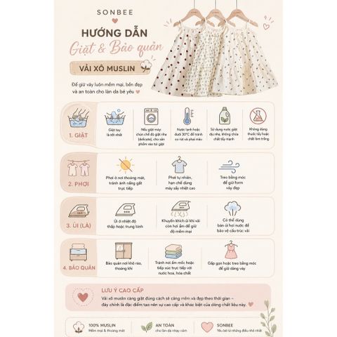 Đầm 2 dây 3 tầng cho bé gái xô Muslin SONBEE form rộng mặc ngủ chất liệu xô chính phẩm loại 1.