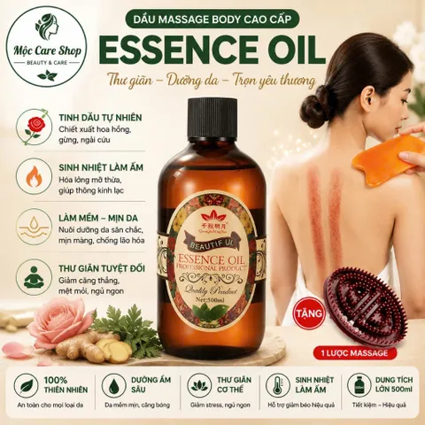 MC-Tinh dầu massage ESSENCE OIL cao cấp 500ml. Tinh dầu matxa thư giãn cơ thể tại nhà, trong Spa