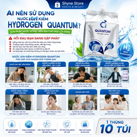 10 Túi Nước Quantum Hydrogen - Nước Ion Kiềm, Hỗ Trợ Chống Oxy Hóa, Cân Bằng pH