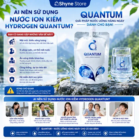 Nước Uống Hydrogen Quantum – Nước Hydrogen Dạng Túi 350ml – Nước Uống Hàng Ngày – 1 Thùng 10 Túi