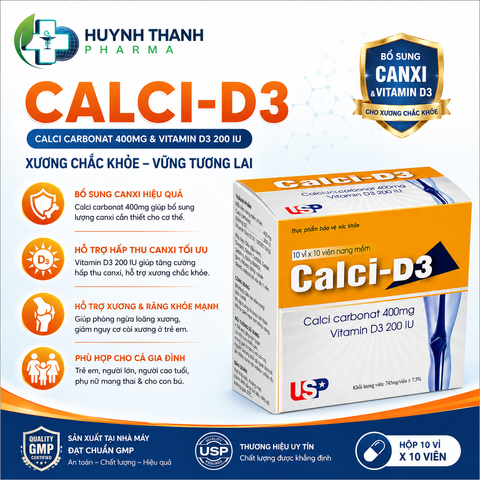 Bổ Sung Calci- D3 Hỗ Trợ Phát Triển Xương, Răng - Hộp 100 Viên 
