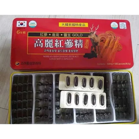 Viên đạm hồng sâm nhung hươu linh chi KOREAN RED GINSENG EXTRACT GOLD SOFT CAPSULES