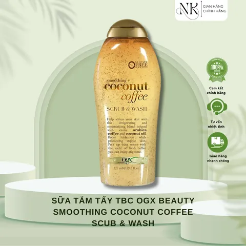 (HÀNG CHÍNH HÃNG MỸ) SỮA TẮM TẨY TBC OGX BEAUTY SMOOTHING COCONUT COFFEE SCUB & WASH 577ML