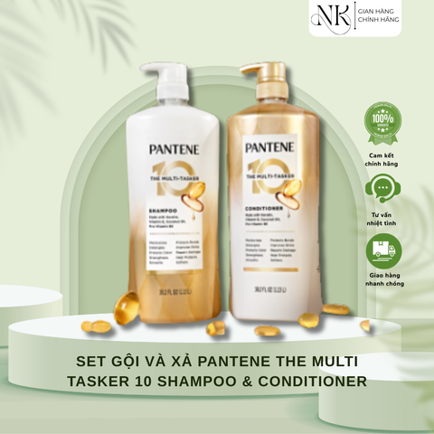 (HÀNG CHÍNH HÃNG MỸ) SET GỘI VÀ XẢ PANTENE THE MULTI TASKER 10 SHAMPOO & CONDITIONER 1.13LIT