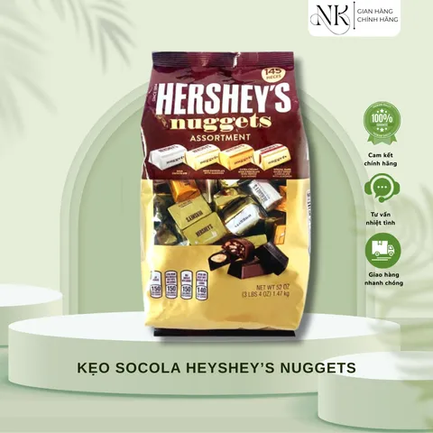 (HÀNG CHÍNH HÃNG MỸ) KẸO SOCOLA HEYSHEY’S NUGGETS 145 viên - 1.47kg - 4 vị