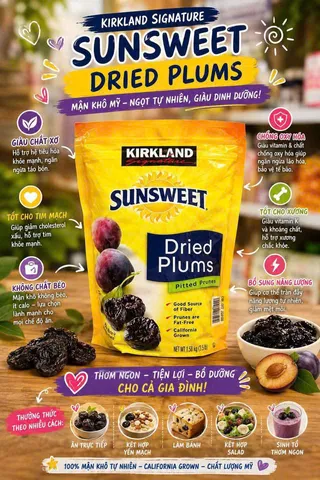 (HÀNG CHÍNH HÃNG MỸ) MẬN SUNG SẤY DẺO CỦA MỸ KIRKLAND SIGNATURE SUNSWEET DRIED PLUMS PITTED PRUNES GÓI 1.59KG