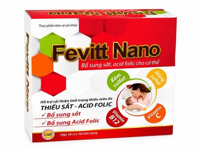 Fevitt Nano Bổ Sung Sắt- Acid Folic Cho Người Thiếu Máu- Hộp 100 Viên