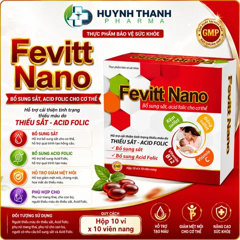Fevitt Nano Bổ Sung Sắt- Acid Folic Cho Người Thiếu Máu- Hộp 100 Viên