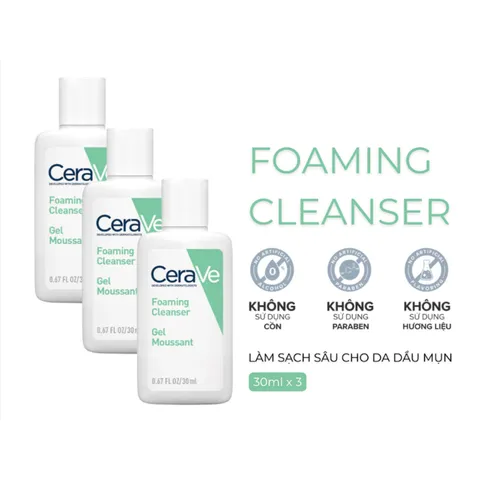 [Minisize] Sữa Rửa Mặt Cerave Foaming Cleanser, Làm Sạch Sâu Cho Da Dầu Mụn 30ml