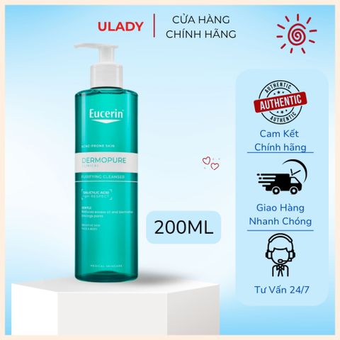 [Eucerin] [Kèm Quà Tặng] Gel Rửa Mặt Cho Da Nhờn Mụn 200ml - Dermopure Clinical Purifying Cleanser