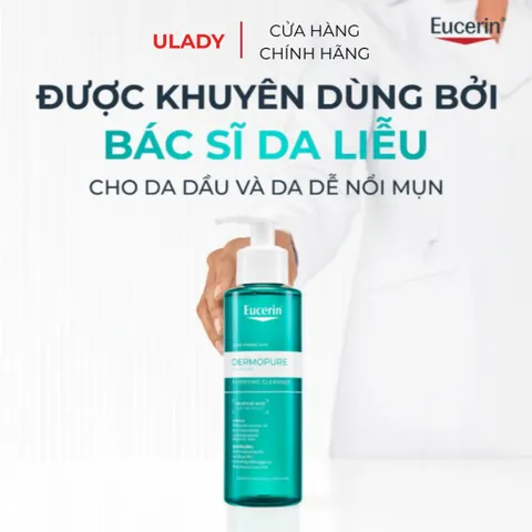 [Eucerin] [Kèm Quà Tặng] Gel Rửa Mặt Cho Da Nhờn Mụn 200ml - Dermopure Clinical Purifying Cleanser