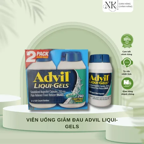 (HÀNG CHÍNH HÃNG MỸ) VIÊN UỐNG GIẢM ĐAU ADVIL LIQUI-GELS 2X120 viên