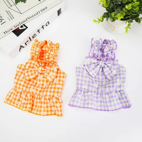 Váy Nơ Kẻ Caro (Tặng kẹp nơ) cho thú cưng - Áo, váy cho chó mèo, thú cưng - Ziềng iu Petshop