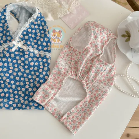 Áo Hoa Nhí Vintage (Tặng kẹp nơ) cho thú cưng - Áo, váy cho chó mèo, thú cưng - Ziềng iu Petshop