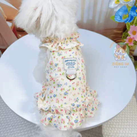 Váy hoa nhí cổ bèo (Tặng kẹp nơ) cho thú cưng - Áo, váy cho chó mèo, thú cưng - Ziềng iu Petshop