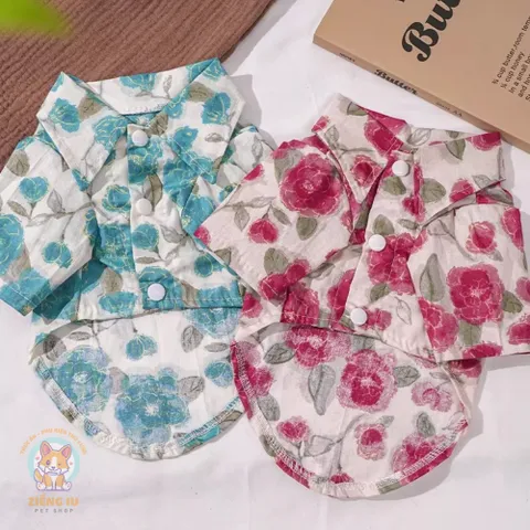 Áo Sơmi Hoa Hòe (Tặng kẹp nơ) cho thú cưng - Áo, váy cho chó mèo, thú cưng - Ziềng iu Petshop