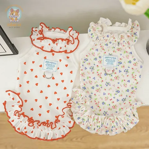 Váy hoa nhí cổ bèo (Tặng kẹp nơ) cho thú cưng - Áo, váy cho chó mèo, thú cưng - Ziềng iu Petshop
