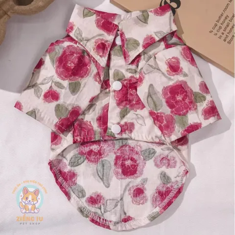 Áo Sơmi Hoa Hòe (Tặng kẹp nơ) cho thú cưng - Áo, váy cho chó mèo, thú cưng - Ziềng iu Petshop
