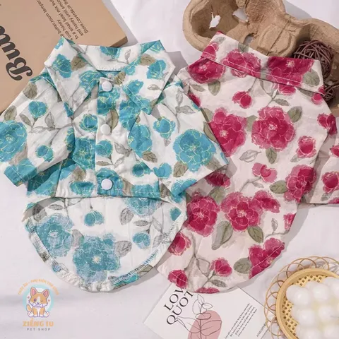 Áo Sơmi Hoa Hòe (Tặng kẹp nơ) cho thú cưng - Áo, váy cho chó mèo, thú cưng - Ziềng iu Petshop