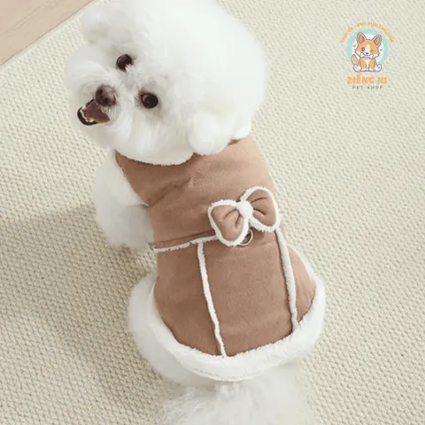 Áo Gile Nơ Da Lộn (Tặng kẹp nơ) cho thú cưng - Áo, váy cho chó mèo, thú cưng - Ziềng iu Petshop