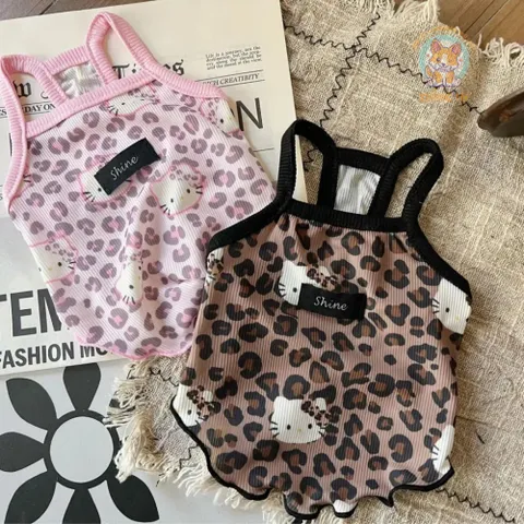 Áo 2 dây Kitty da báo (Tặng kẹp nơ xinh) - Áo, váy cho chó mèo, thú cưng - Ziềng iu Petshop