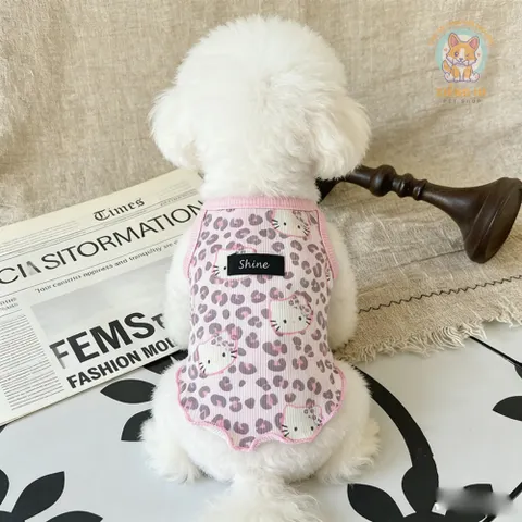 Áo 2 dây Kitty da báo (Tặng kẹp nơ xinh) - Áo, váy cho chó mèo, thú cưng - Ziềng iu Petshop