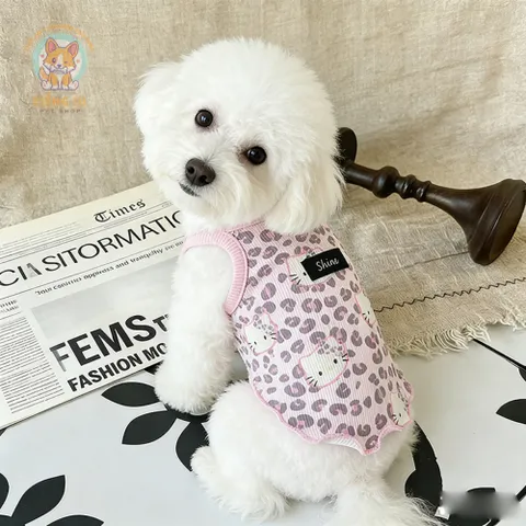 Áo 2 dây Kitty da báo (Tặng kẹp nơ xinh) - Áo, váy cho chó mèo, thú cưng - Ziềng iu Petshop