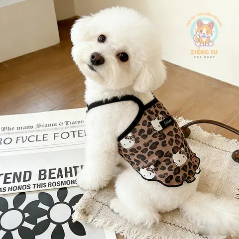 Áo 2 dây Kitty da báo (Tặng kẹp nơ xinh) - Áo, váy cho chó mèo, thú cưng - Ziềng iu Petshop